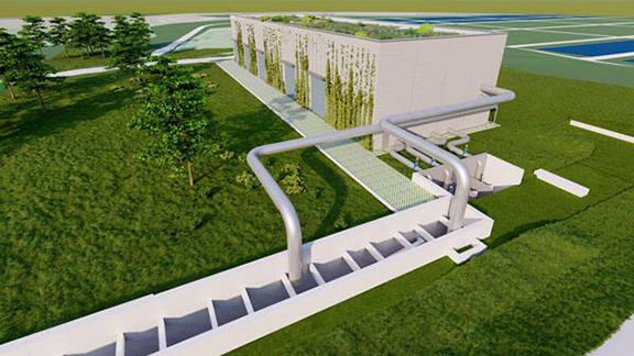 A water tank and pipes in an agricultural setting