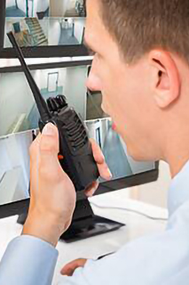 Security personnel inspecting cctv footage