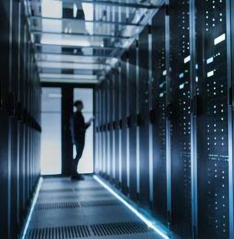 A person walking in a data center