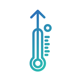 Blue line-illustration of a thermometer with an arrow pointing upwards inside it