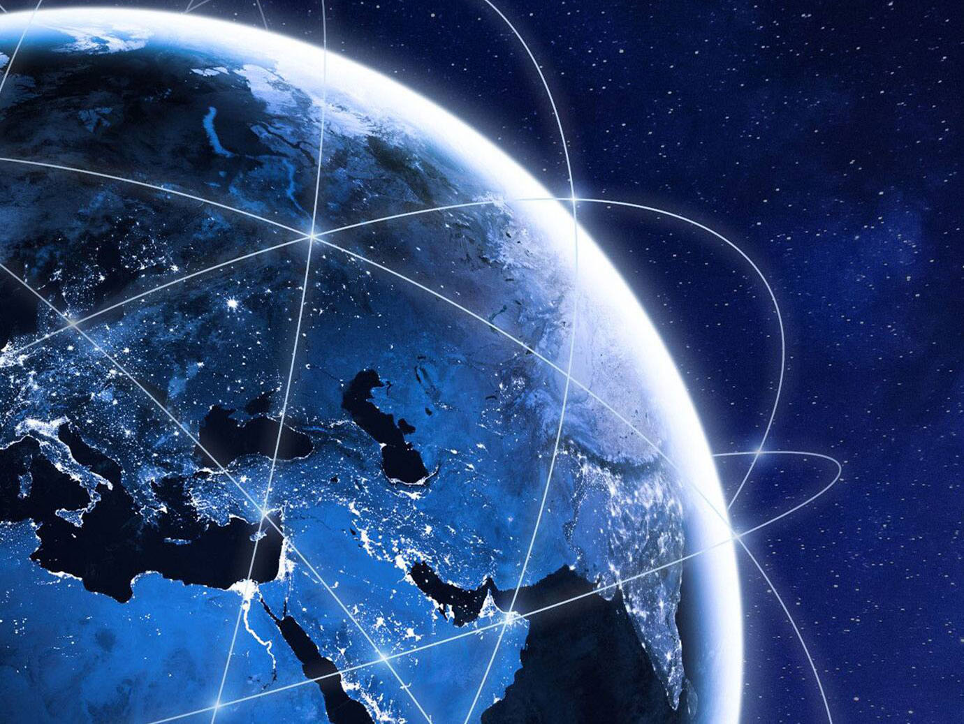 Earth as seen from space with digital communications lines