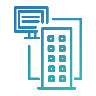 Icon image of a apartment along with a desktop monitor