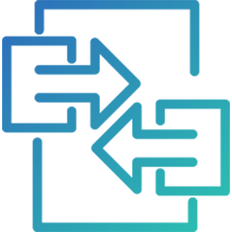 Icon image representing system integration through opposite arrows