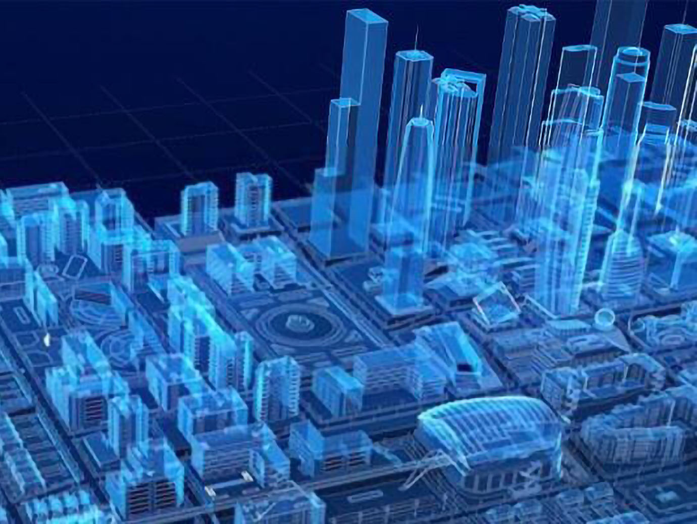 Digital blueprint of a sprawling city with many skyscrapers