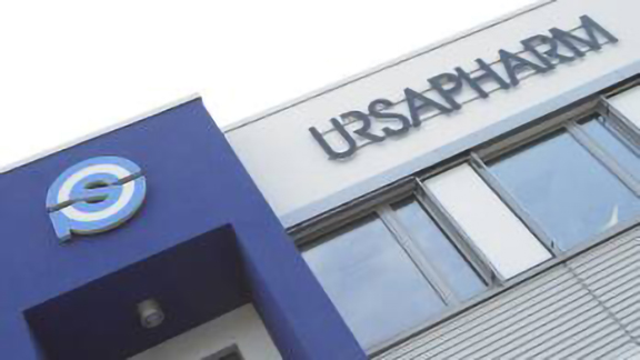 Exterior of an URSAPHARM building with a signboard with their name spelled out
