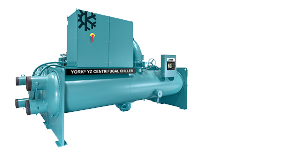 A YORK YZ centrifugal chiller on a white background