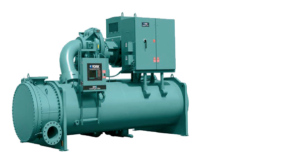 A YORK YK turbo compressor on a white background