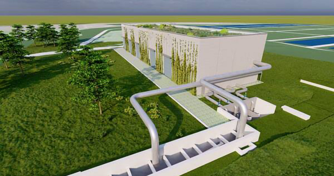 Aerial view of Johnson Controls heatpump production facility in Nantes, France