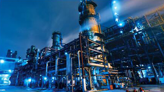 A petrochemical unit at night