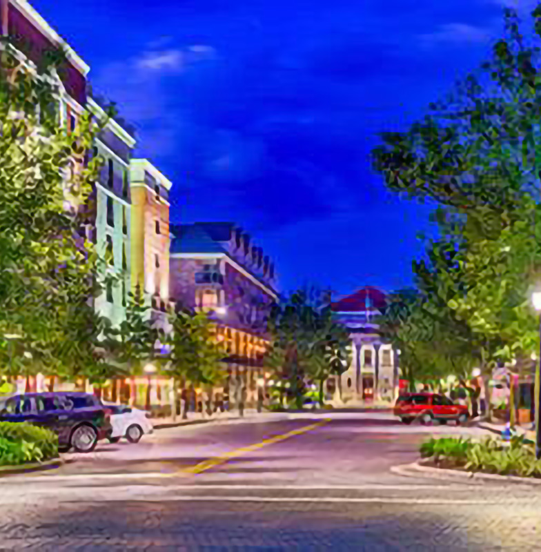 Citysquare lit up at night