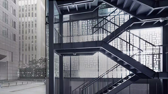 Group of commercial high-rise buildings with a black and white gradient