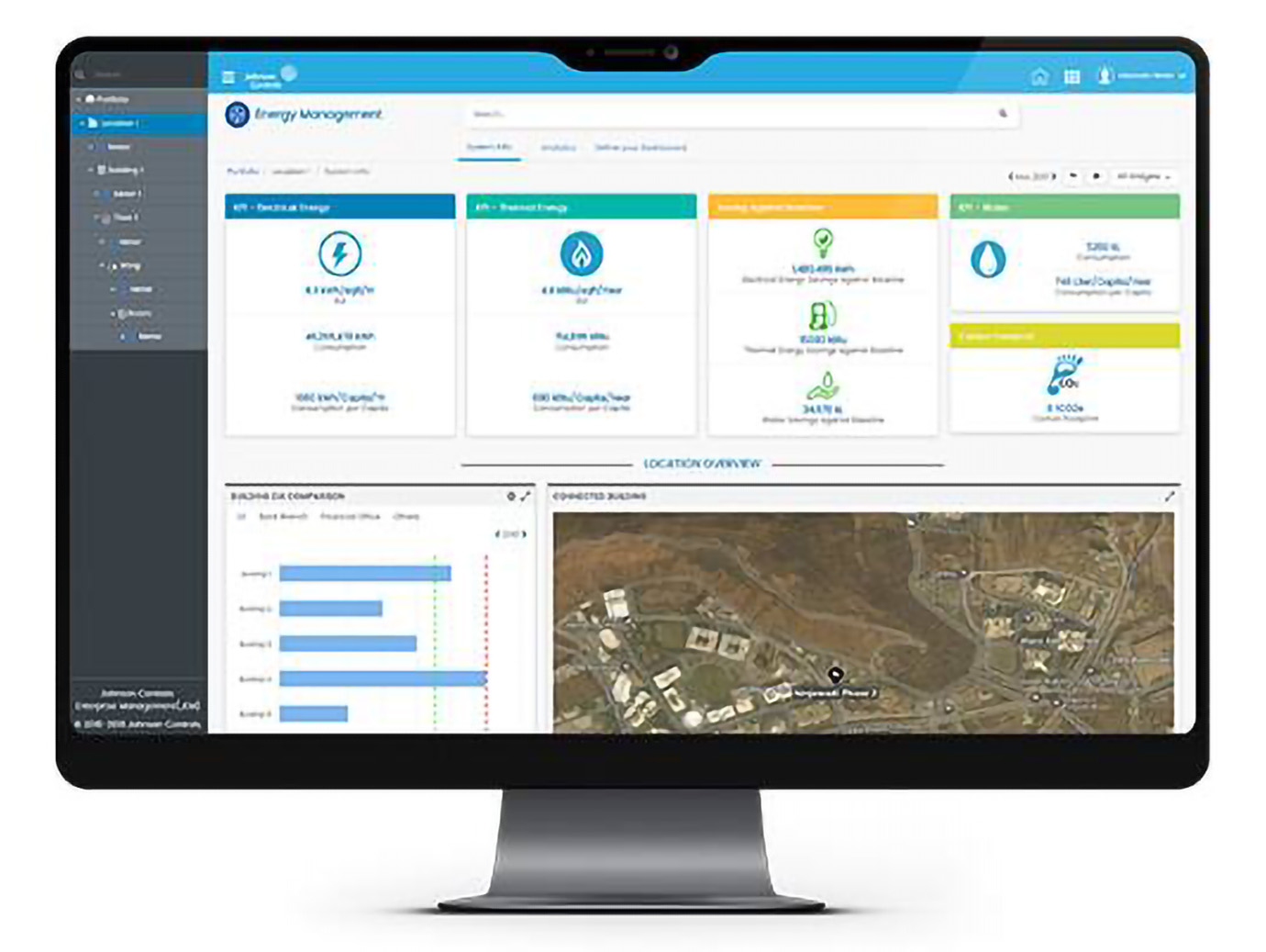 Desktop screen displaying Johnson Controls smart building application