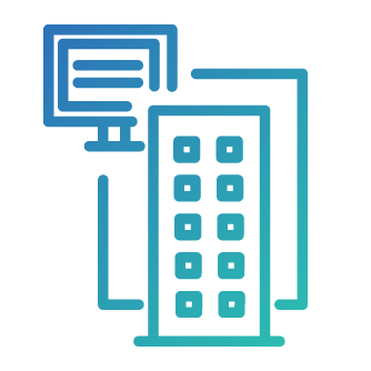 Icon of a building and a desktop 