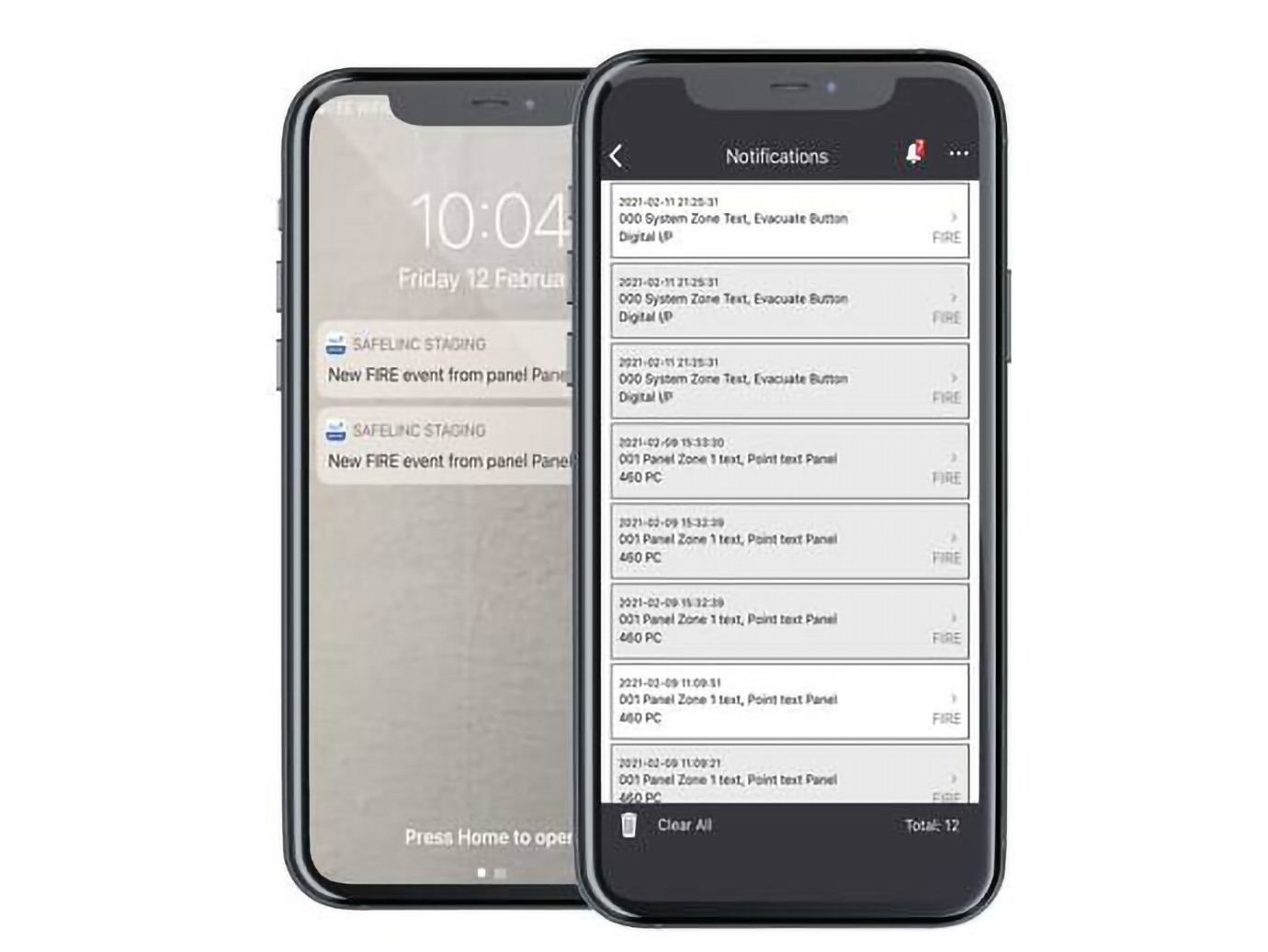 Mobile device displaying real-time notifications on the SafeLINC app