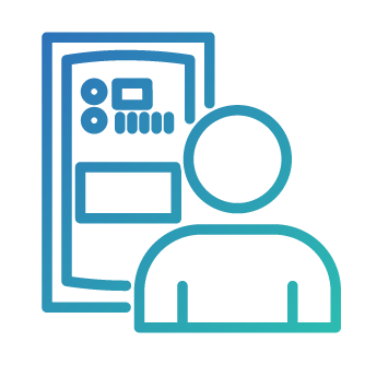 Icon of a person and a device depicting flexibility