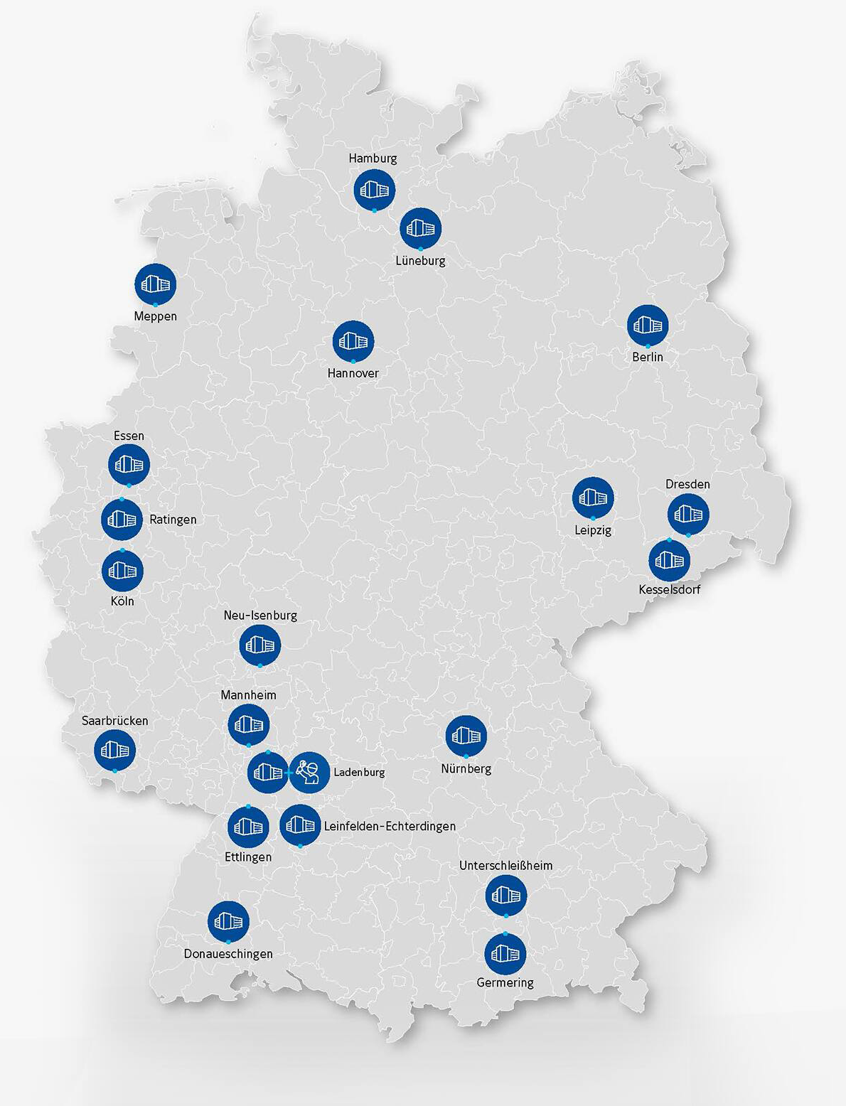 A map of Germany with Johnson Controls office locations