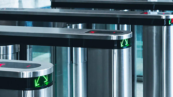 Close-up of series of exit doors of a building