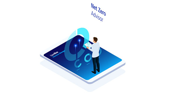 Vector image depicting Net Zero advisorplus solution provided by Enterprise Manager