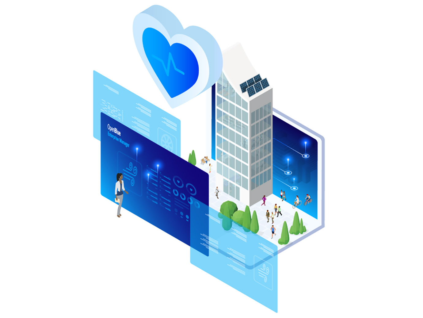 Infographic depicting the space performance of OpenBlue Enterprise Manager software